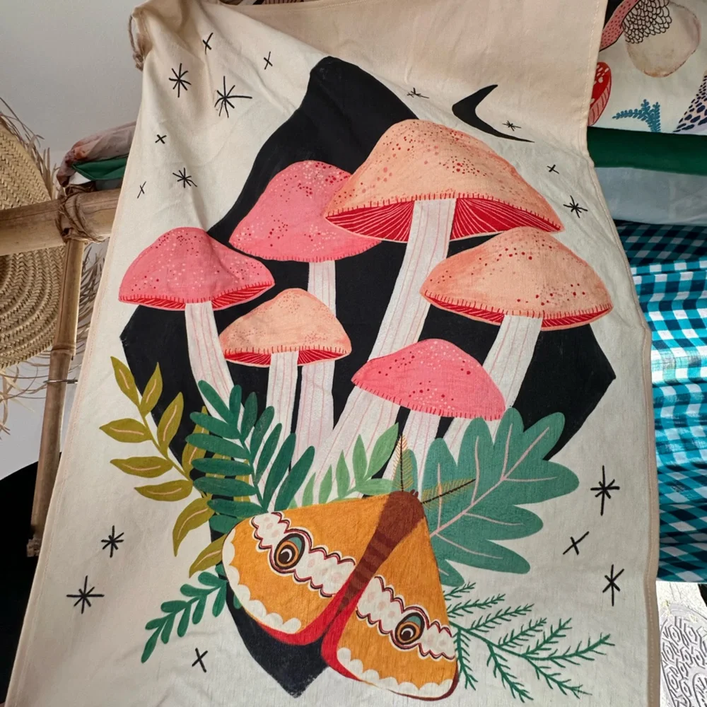 Linen Tea Towel | Moth & Mushroom | Boho Whimsical Home Decor